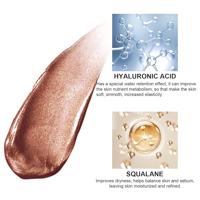 Natural Glow Liquid Filter Makeup, Longwear Face Luminizer, Complexion Booster For Any Part of the Body, Liquid Highlighter with Brush Kit, Infused Hyaluronic Acid, 1.06 fl oz (#07 DEEP/RICH)-BrightBean Baby