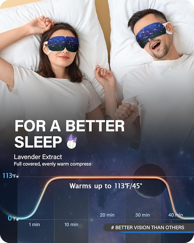 21 Packs Double Earloops Steam Eye Masks for Dry Eyes, Graphene Warm Eye Mask, Heated Eye Mask Reduce Puffiness & Dark Circles, Soothe Tired Eyes for Travel Essentials, Party Favors, Lavender-BrightBean Baby