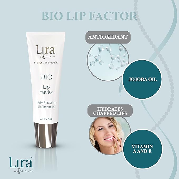 Lira Clinical Bio Lip Factor - Lip Balm SPF 15 for Soft, Full, and Supple Lips - Lip Treatment with Peptides, Vitamin C, E, Jojoba Oil, Avocado Oil - Lip Moisturizer for Dry Lips - 0.25 Ounce-BrightBean Baby