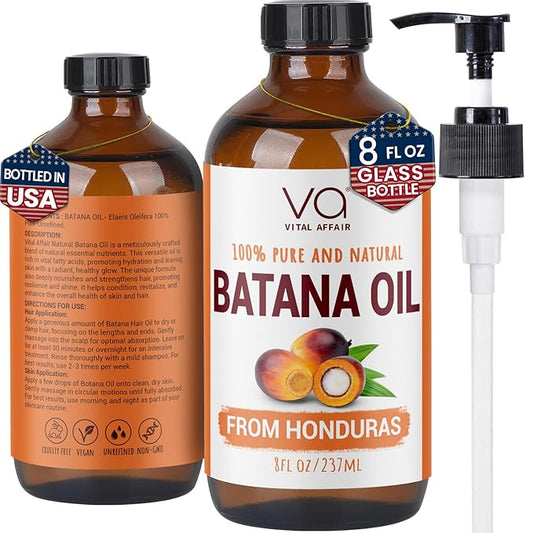 Batana Oil For Hair Growth-100% Raw Batana Oil From Honduras-Glass Bottle-Skin Hair Oil Rich In Essential Nutrients-Batana Hair Oil For Women & Men-For Strong & Shiny Hair-8 FlOz-BrightBean Baby