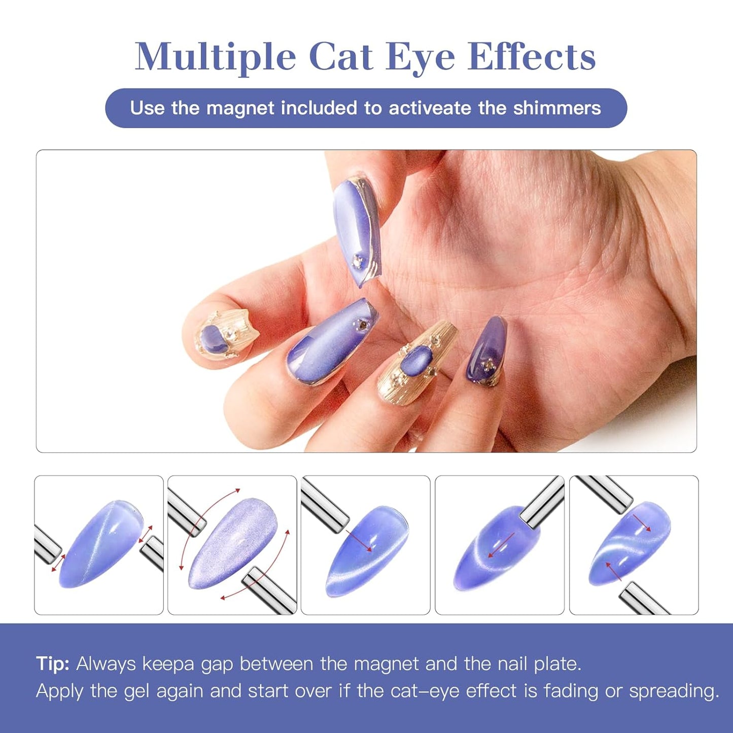 High-Density Cat Eye Gel Nail Polish with Magnet Stick, 15ml Dopamine Color Palette, Magnetic Effect Gel for DIY Manicure, Multiple Color Options - Cobalt Glimmer-BrightBean Baby