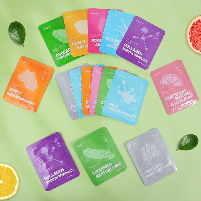 48 Pack Collagen Hydrating Face Masks Skincare for Women, Moisturizing & Soothing Face Mask for All Skin Types, Facial Masks Set Spa Gifts for Women, Bulk Sheet Face Mask for Skin Care-BrightBean Baby