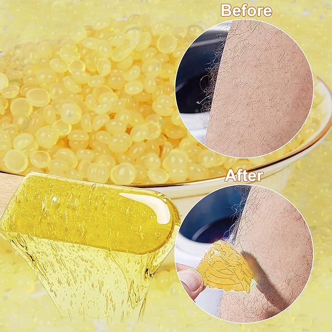 Hair Removal Wax Beads for Brazilian Waxing, Sensitive Skin - Face, Eyebrow, Legs At Home - 300g (10 Oz) with 10 Pearl Wax Sticks (Honey)-BrightBean Baby