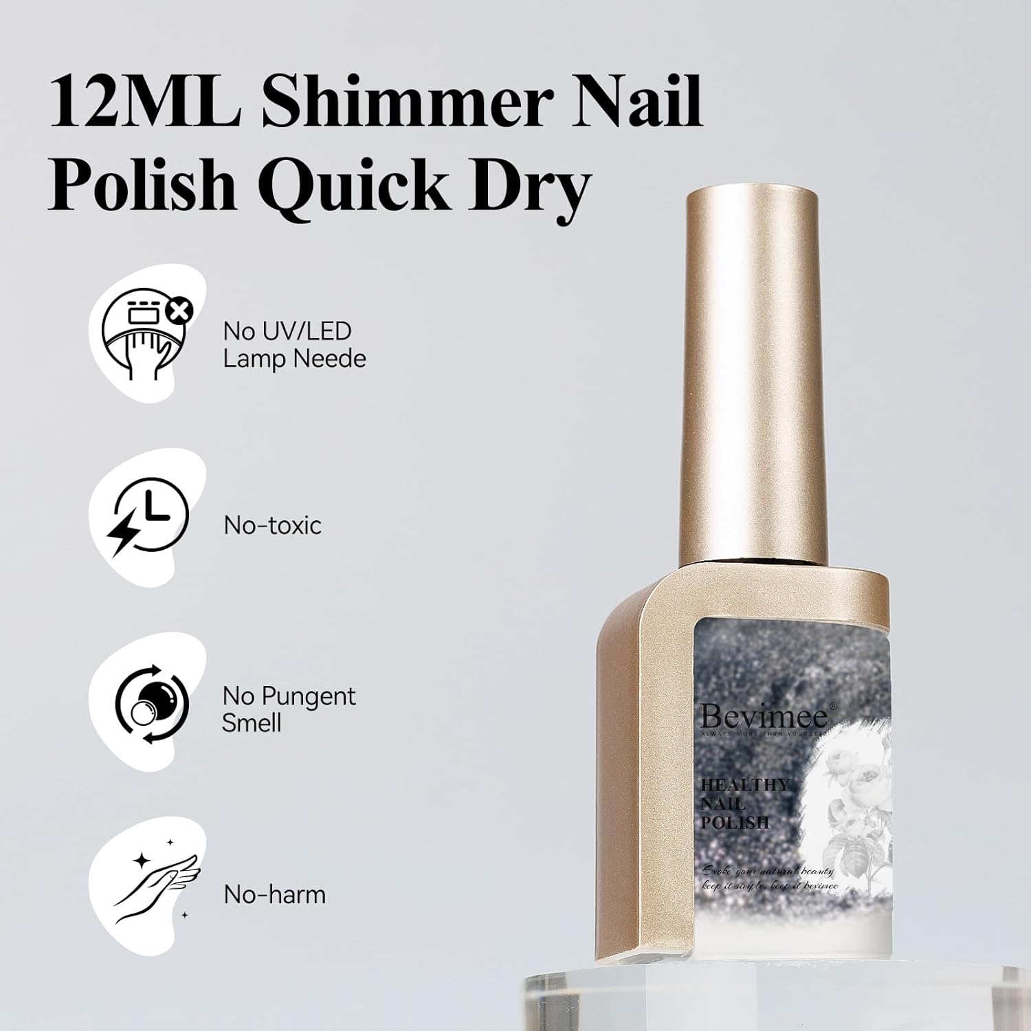 Nail Polish Quick Dry, Black Glitter Nail Lacquer Air Fast Drying, Sparkle Mooncat Nail Pigment Oil-based High Coverage Holographic Fingernail Concealer Polish, 1PC 12ML Long Wear-BrightBean Baby