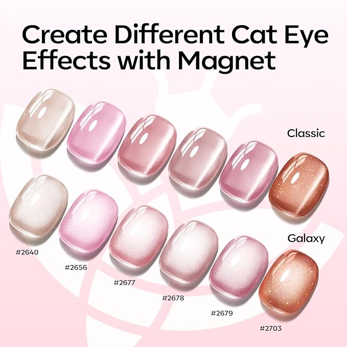 modelones Cat Eye Gel Nail Polish, 6 Colors Nude Gel Polish Pink Glitter Brown with Magnet Sparkle Galaxy Series Nail Polish Kit Soak Off Led Nail Art Manicure Salon DIY Gifts-BrightBean Baby