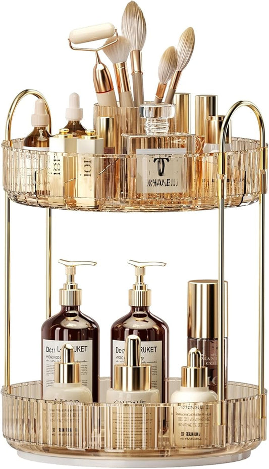 360 Rotating Makeup Organizer - Large-Capacity Skincare & Makeup Storage with 2-Tier Perfume Organizers, Cosmetic Dresser & Makeup Brush Holder - Fits Bedroom, Bathroom, Vanity Shelf & Countertop-BrightBean Baby