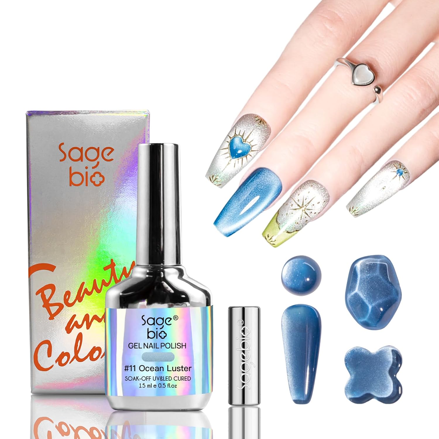 High-Density Cat Eye Gel Nail Polish with Magnet Stick, 15ml Dopamine Color Palette, Magnetic Effect Gel for DIY Manicure, Multiple Color Options - Ocean Luster-BrightBean Baby