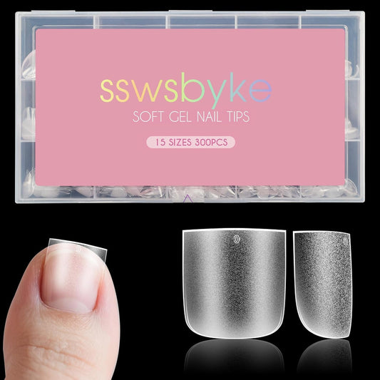 Toe Nail Tips, SSWSBYKE 300Pcs Short Square Soft Gel Full Cover Fake Toe Nail Tips 15 Sizes Matte Press on Acrylic Toe Nail Extensions For Home DIY Nail Salon-BrightBean Baby