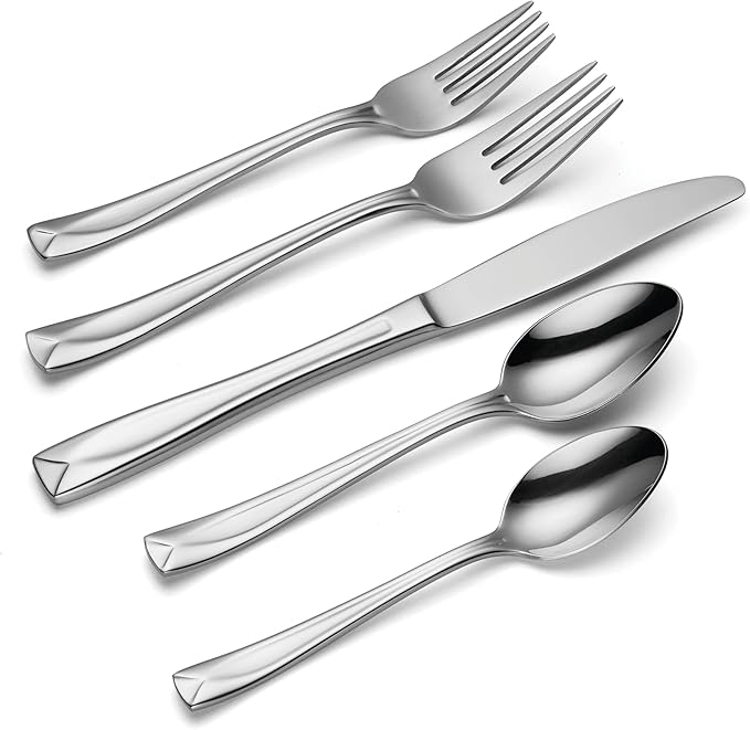 Oneida Lincoln 20 Piece Everyday Flatware, Service for 4, 18/0 Stainless Steel, Silverware Set, Dishwasher Safe, Silver (Pack of 3)