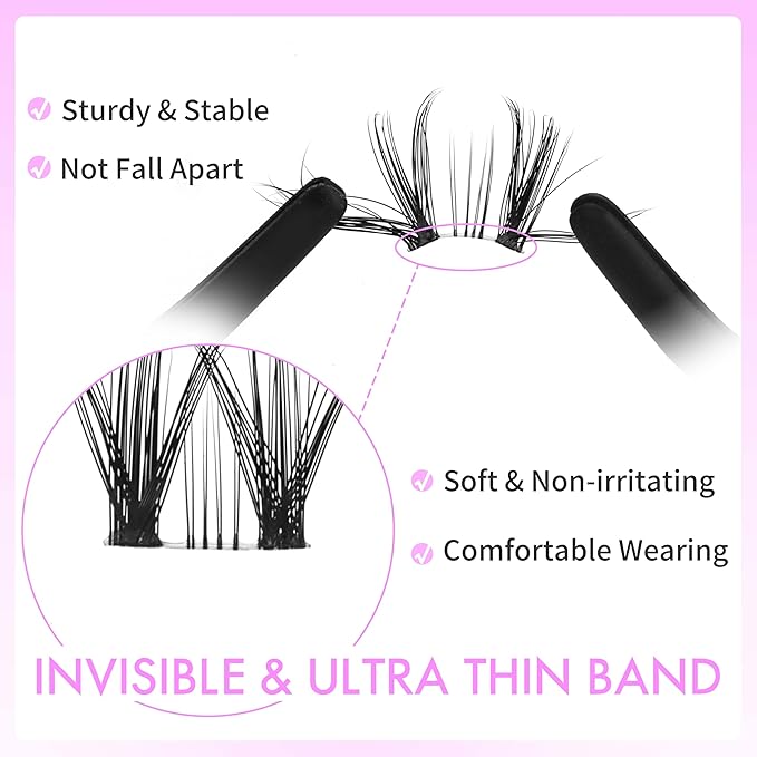 VEYESBEAUTY Lash Clusters Kit Eyelash Extensions Thin & Invisible Band DIY Individual False Eyelashes Newbie's Five-Second Series Lash Tray for Self-application, Whisper Lash 8-16mm Mixed Length-BrightBean Baby