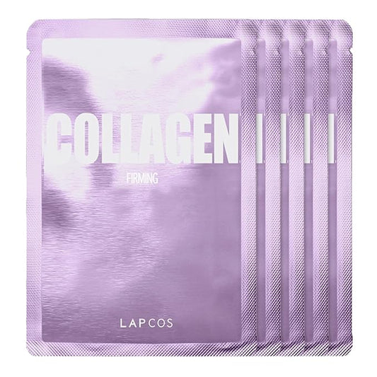 LAPCOS Collagen Sheet Mask, Firming Daily Face Mask with Collagen Peptides for Anti-Aging, Helps to Minimize Wrinkles, Restores Skin Elasticity & Firmness, Korean Beauty Favorite, 5-Pack-BrightBean Baby