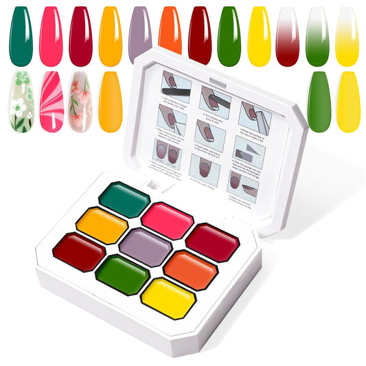 Gradient Painting Gel, 9 Bright Colors Ombre Gel Nail Polish for Pigment Pat Aura Nails French Ma nicure Soak Off UV Long-lasting No-wipe Home Salon DIY Nail Art Vegetable Salad-BrightBean Baby