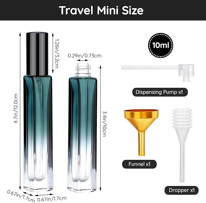 Segbeauty Atomizer Sprayer Set - 2pcs 10ML Refillable Mini Glass Perfume Spray Bottles with Funnel and Pipette, Portable Travel Cologne Sprayer Gradient Green-BrightBean Baby