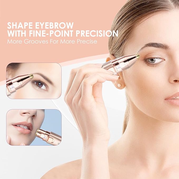 Eyebrow & Facial Trimmer: 2 in1 Rechargeable Facial Hair Removal & Eyebrow Shaver - Body Razor with Built-in LED Light (Rose Gold)-BrightBean Baby