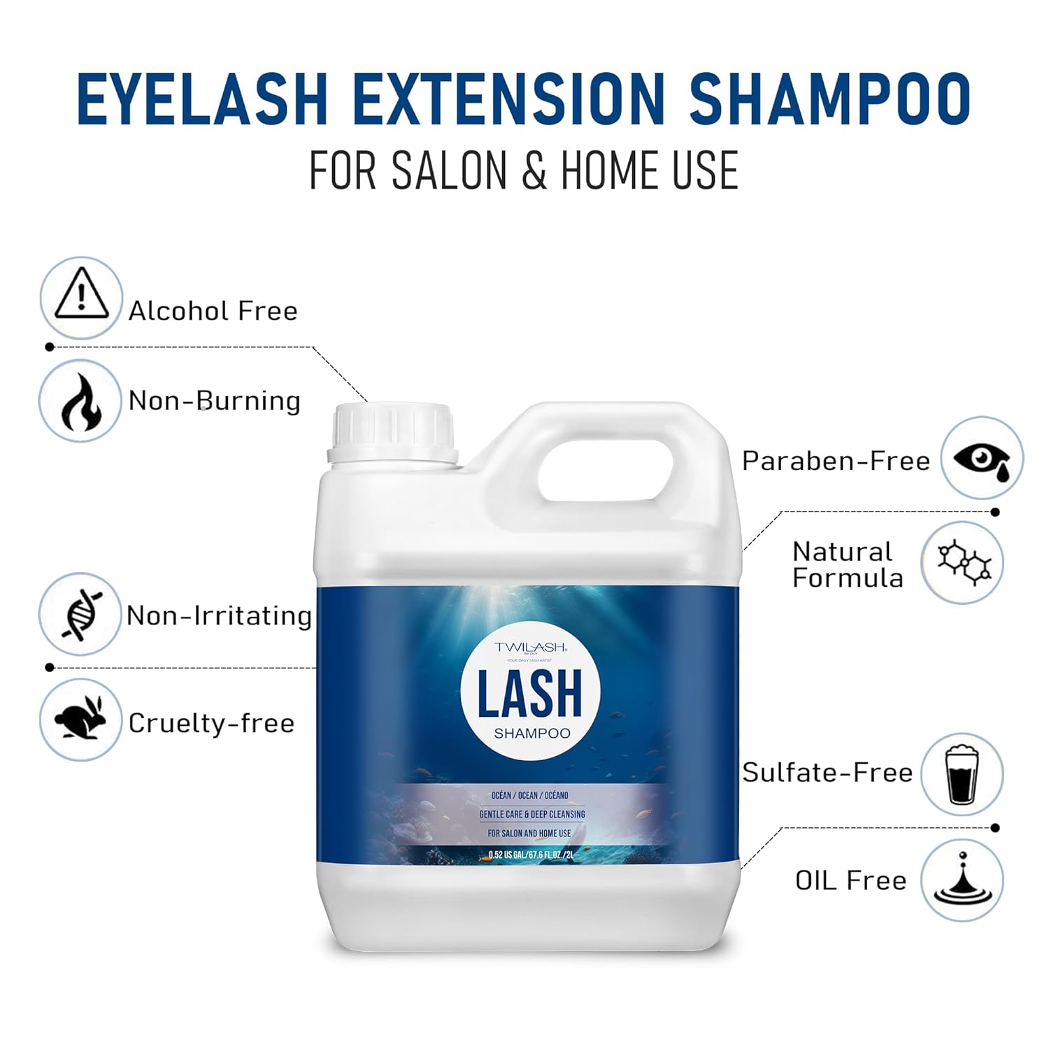 Lash Shampoo Bulk, Eyelash Cleanser for Extensions 2 Liters, Safe Makeup Remover, Non-irritating or Burning Eyelid Foaming Cleanser for Professional Salon and Home Use (Ocean-2L)-BrightBean Baby