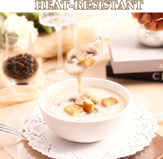 400 Count Heavy Duty Clear Plastic Spoons, Solid and Durable Disposable Spoons, BPA-Free and Heat Resistant, Premium Disposable Spoon for Party and Daily Use