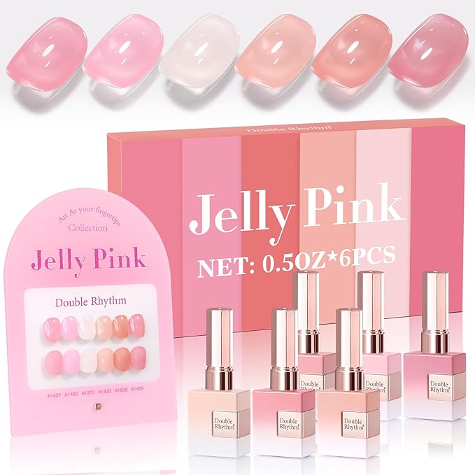 Double Rhythm 6 Pcs 15 ML Gel Polish Set Same Color Same Bottle Soak Off Gel Polish Kit Nail Art Manicure Salon DIY at Home for Women (Jelly Milky White Nude Pink Rose-T6-23)-BrightBean Baby