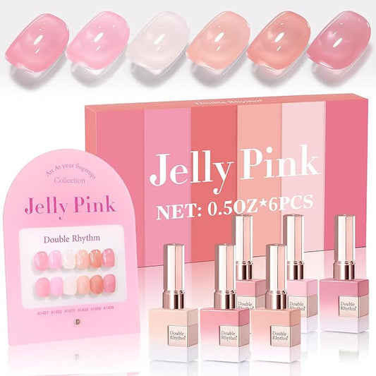 Double Rhythm 6 Pcs 15 ML Gel Polish Set Same Color Same Bottle Soak Off Gel Polish Kit Nail Art Manicure Salon DIY at Home for Women (Jelly Milky White Nude Pink Rose-T6-23)-BrightBean Baby