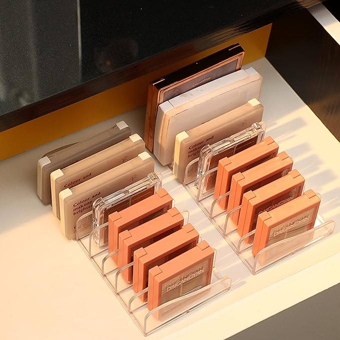 FLMOUTN 4 Pack Makeup Pallet Organizer Eyeshadow Palette Organizers Acrylic 8-Cell Make up Palette Holder Cosmetic Storage for Contour Kit, Eye Shadow, Blush-BrightBean Baby
