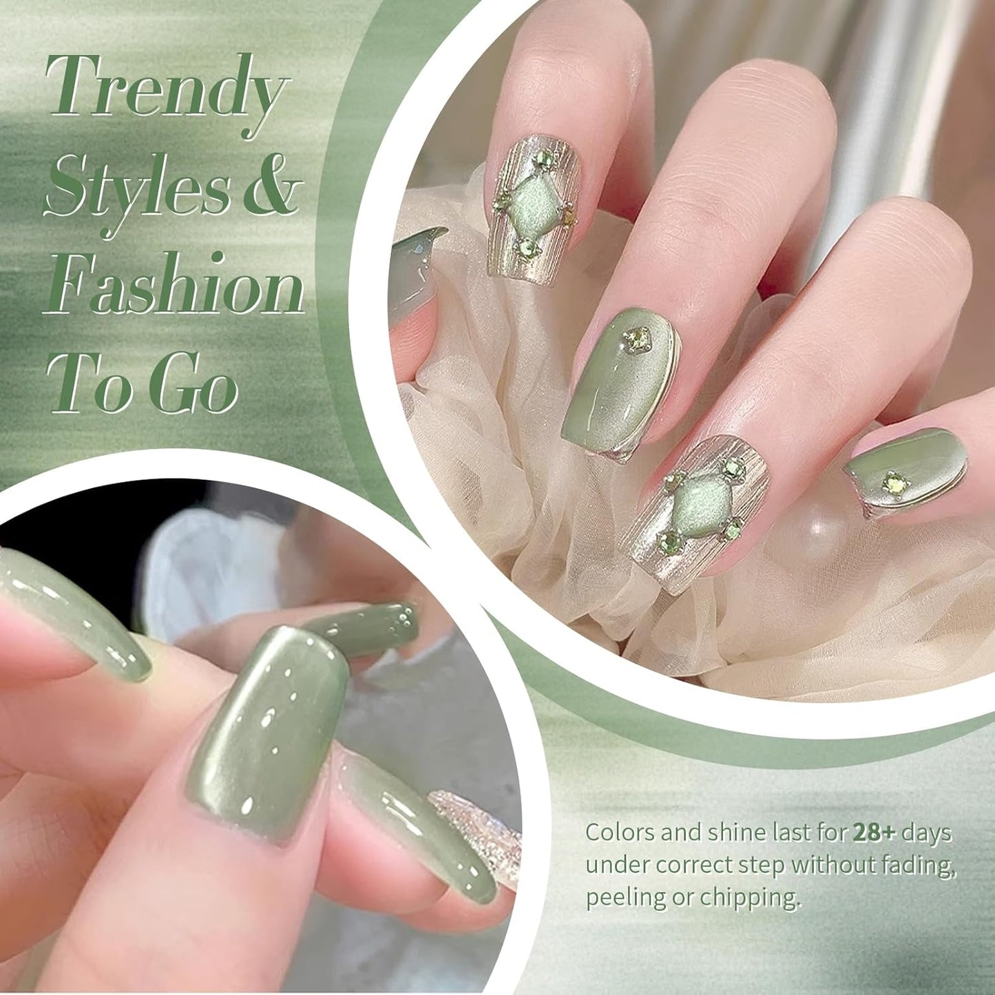 BORN PRETTY Cat Magnetic Eye Gel Nail Polish,Spring Green Jelly Glass Magnetic Gel Polish, Jade Breeze Glitter Soak Off Nail Art Salon Manicure Home Gift 15ml-BrightBean Baby