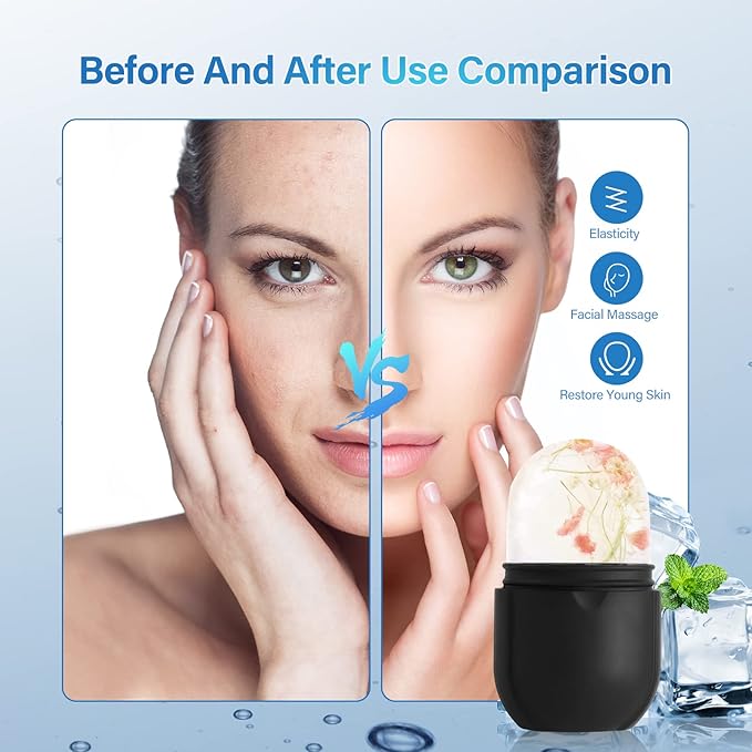 Ice Roller for Face Eye, Ice Roller Mold Face Skin Care Kit for Brighten Skin and Enhance Your Natural Glow Remove Fine Lines Shrink Pores Reduce Acne and Lubricate the Skin (Black)-BrightBean Baby