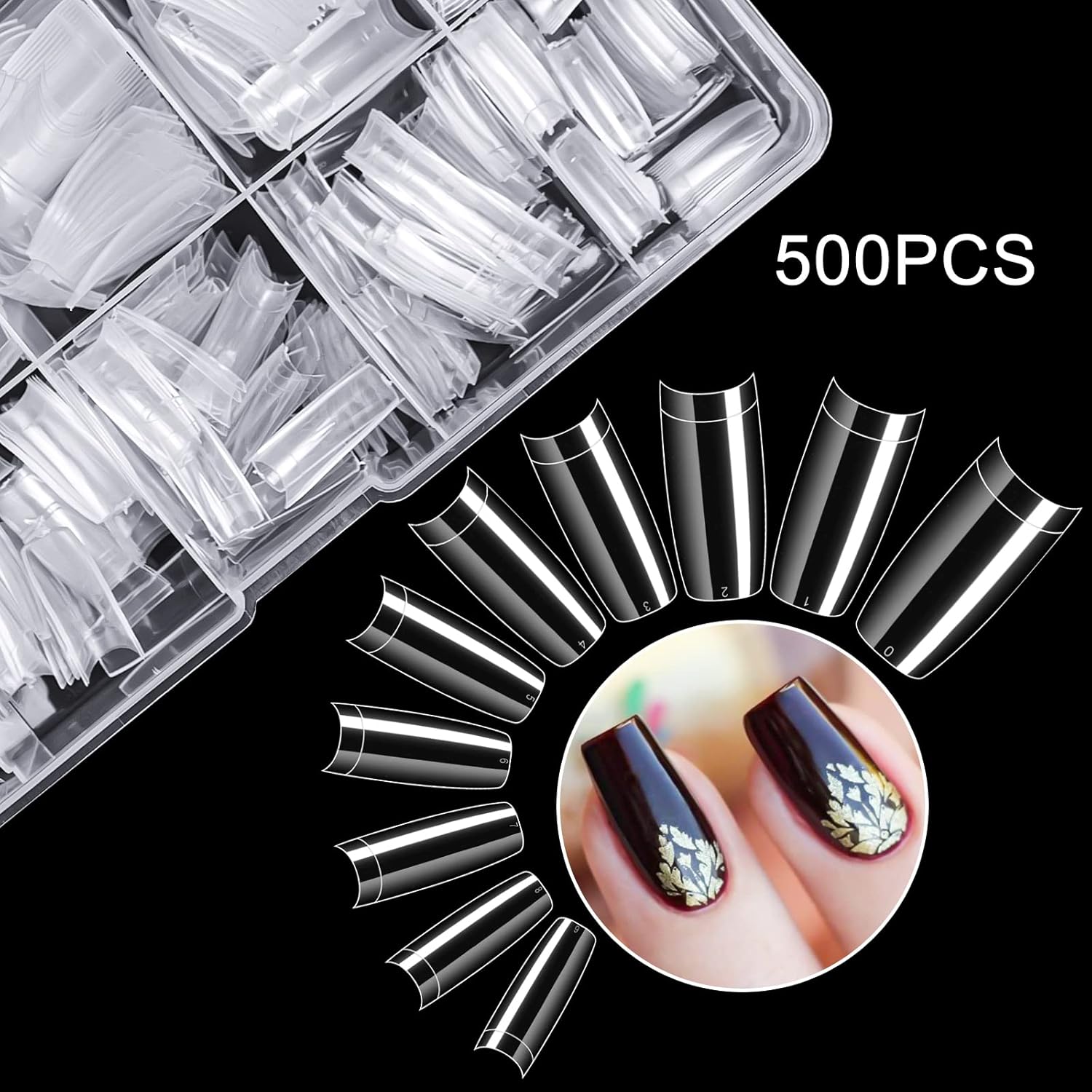krofaue 500PCS Clear False Nails Tips - Half Cover Lady French Style Acrylic Artificial Tip Manicure with Box of 10 Sizes for Nail Tips Art Salons and Home DIY-BrightBean Baby