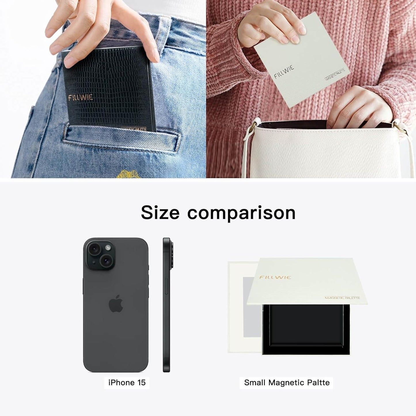 White Magnetic Refillable Makeup Palette with Mirror – Lightweight, Durable, Travel-Ready Case for Eyeshadow, Blush, Lipstick – Includes Spatula & 20 Stickers – Small, Waterproof Paperboard-BrightBean Baby