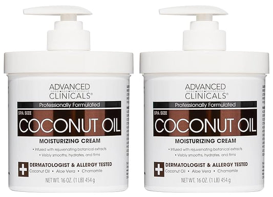 Advanced Clinicals Coconut Oil Body Cream For Women & Men | Hydrating Coconut Lotion For Extremely Dry Skin | Visible Anti Aging Body Butter Skin Care Balm Moisturizer For Hand, Heel, Feet, 16oz, 2PC-BrightBean Baby