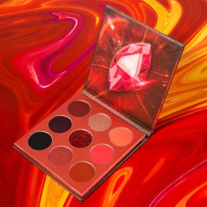 docolor Eyeshadow Palette 9Colors Red Eyeshadow Gemstone Shadow Palettes Highly Pigmented Mattes Shimmers Smokey Glitter Cream Colorful Powder Blendable Long Lasting Waterproof Makeup Palette-BrightBean Baby