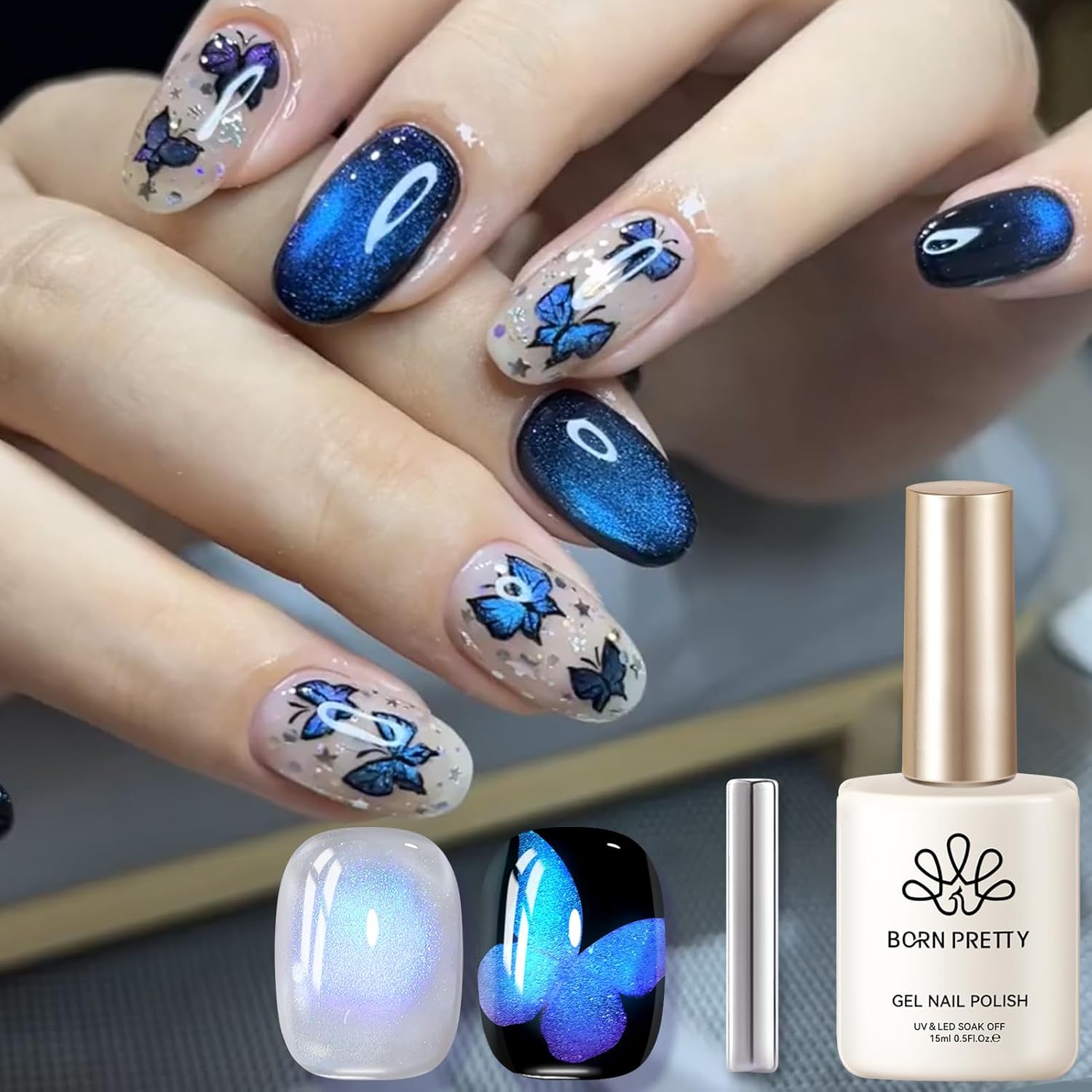 BORN PRETTY Cat Magnetic Eye Gel Nail Polish,Blue Tears Magnetic Gel Polish Passion Fruit Cat Magnetic Eye Gel Manicure Nail Art DIY 15ml-BrightBean Baby