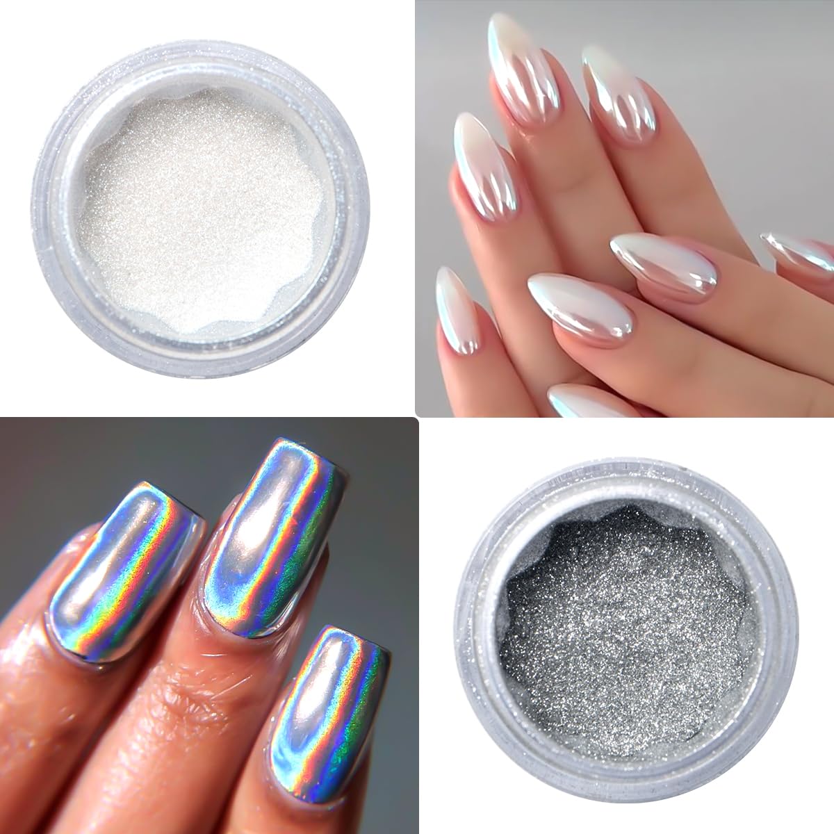 Chrome Nail Powder and 3D Nail Gel Kit, Metallic Mirror Glitter Effect Chrome Powder For Nail Art, Holographic Aurora Iridescent Dip Dust Pigment and 10g Sculpting Gel Set for Nail Decor DIY-BrightBean Baby