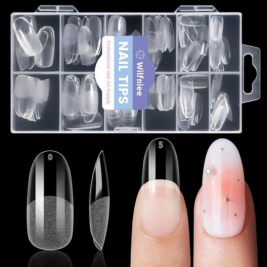 Medium Oval Round Nail Tips: 240Pcs Pre-shaped Full Cover Clear Gel Nails Tip, 12Sizes Acrylic Fake Press on Nail Tips for False Extension Manicure Salon DIY at Home-BrightBean Baby