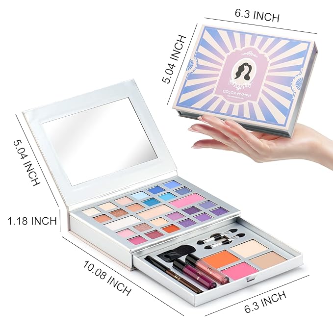 Color Nymph Makeup Kit for Teens, All in One Makeup Kit for Women Included 24 Colors of Matte Shimmer Eyeshadow, Highly Pigmented Lip Glosses, Eyeliner Pencil, Brushes, and Mirror-BrightBean Baby