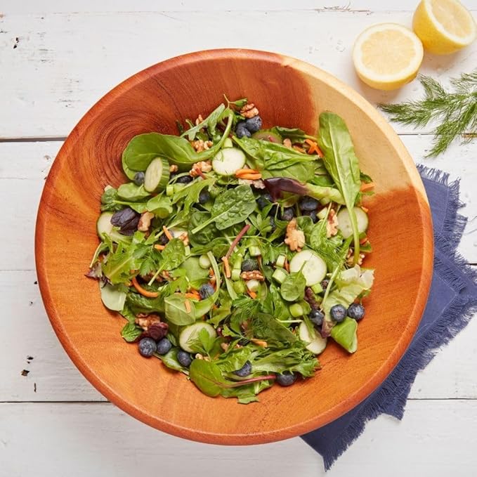 Dining & Entertaining, Wood Bowl, Serve Salad or Pasta, Countertop Fruit Bowl, Family Dinner, Party, Holidays, Thaksgiving, Handcarved, Rustic, Mahogany, Varies Beige to Brown, Large 14" Wide