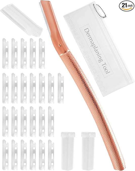 Dermaplaning Tool for Face Professional, Facial Razors for Women Face with 20 Blade Refills, Eyebrow Razor for Women and Men, Pink