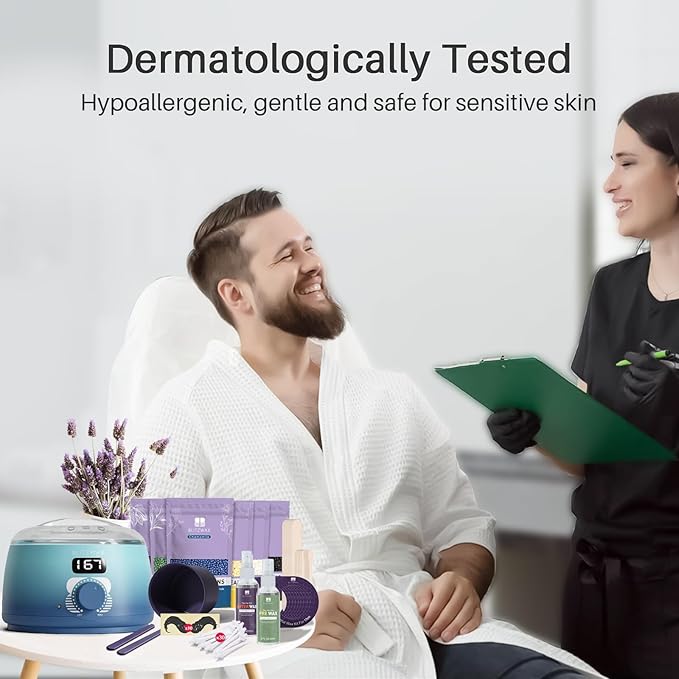 BLITZWAX Back and Nose Waxing Kit for Men, Hard Wax Warmer for Brazilian, Body and Face, At Home Hair Removal Kit, Beginner Friendly, Quick Heating, 93 Accessories, Blue Waves-BrightBean Baby