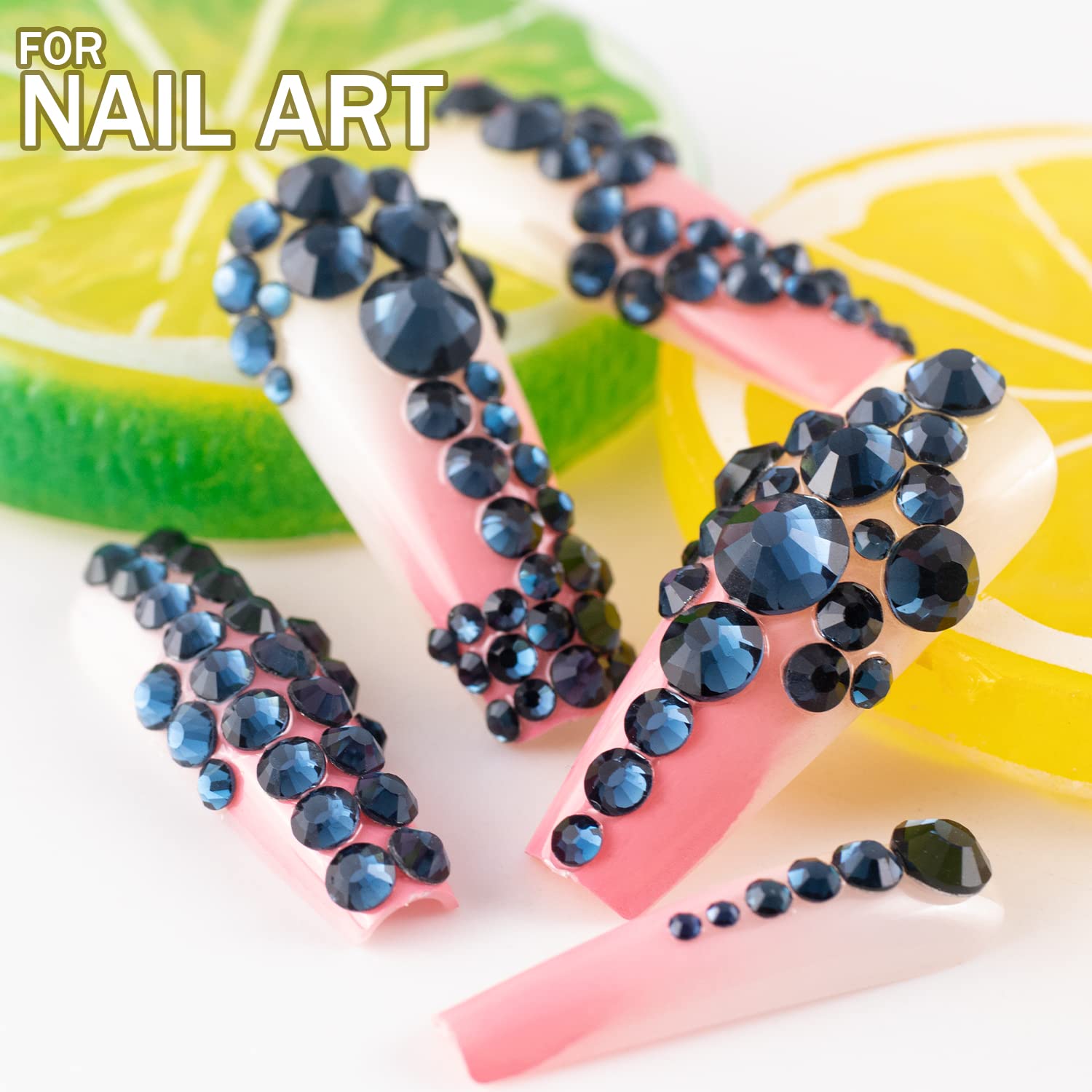 One Pack 2000 Pcs of Flatback Round Navy Blue Rhinestones 6 Sizes (1.5-6 mm) with Nail Art Rhinestone Picker Pencil and Tweezer for DIY and Salon Use-BrightBean Baby