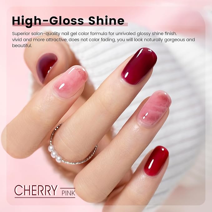 RARJSM Nude Jelly Gel Nail Polish Set 6pcs Clear Crytal Glass Pale Gray Pink Cherry Red Series Transparent Sheer Amber Milky Gel Varnish LED UV Curing Requires Soak off French Manicure Home Salon-BrightBean Baby