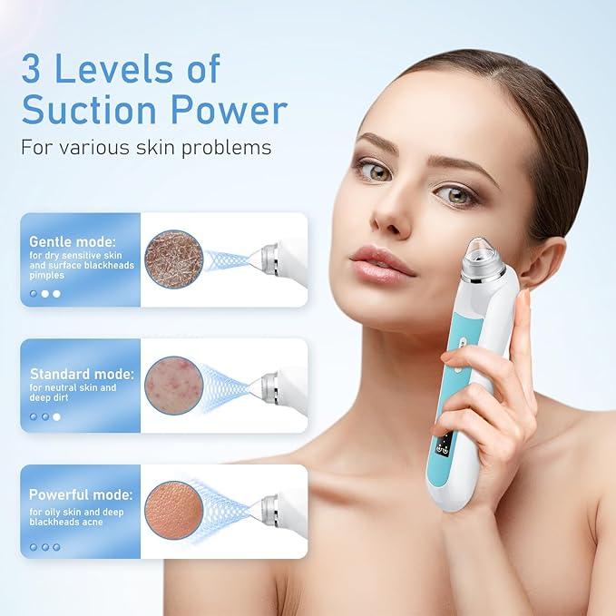 Facial Pore Blackhead Remover Vacuum, 1080P Camera Blackhead Remover, 20x Zoom, 8 LEDs ＆ 3 Suction Modes, 800mAh Battery & USB - 6 Heads Pore Cleaner Kit for Women&Men(Blue)-BrightBean Baby