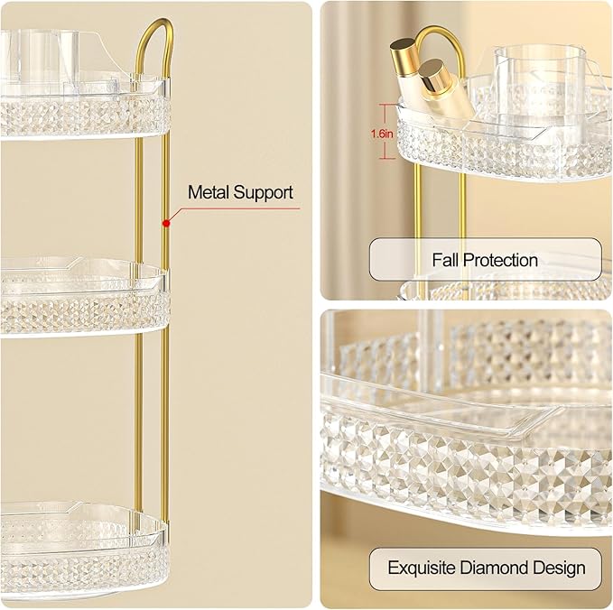 Rotating Makeup Organizer for Vanity 3 Tier, Perfume Organizer with Makeup Brush Holder, Large Capacity Cosmetics Clear Skincare Organizer for Countertop (Transparent)-BrightBean Baby
