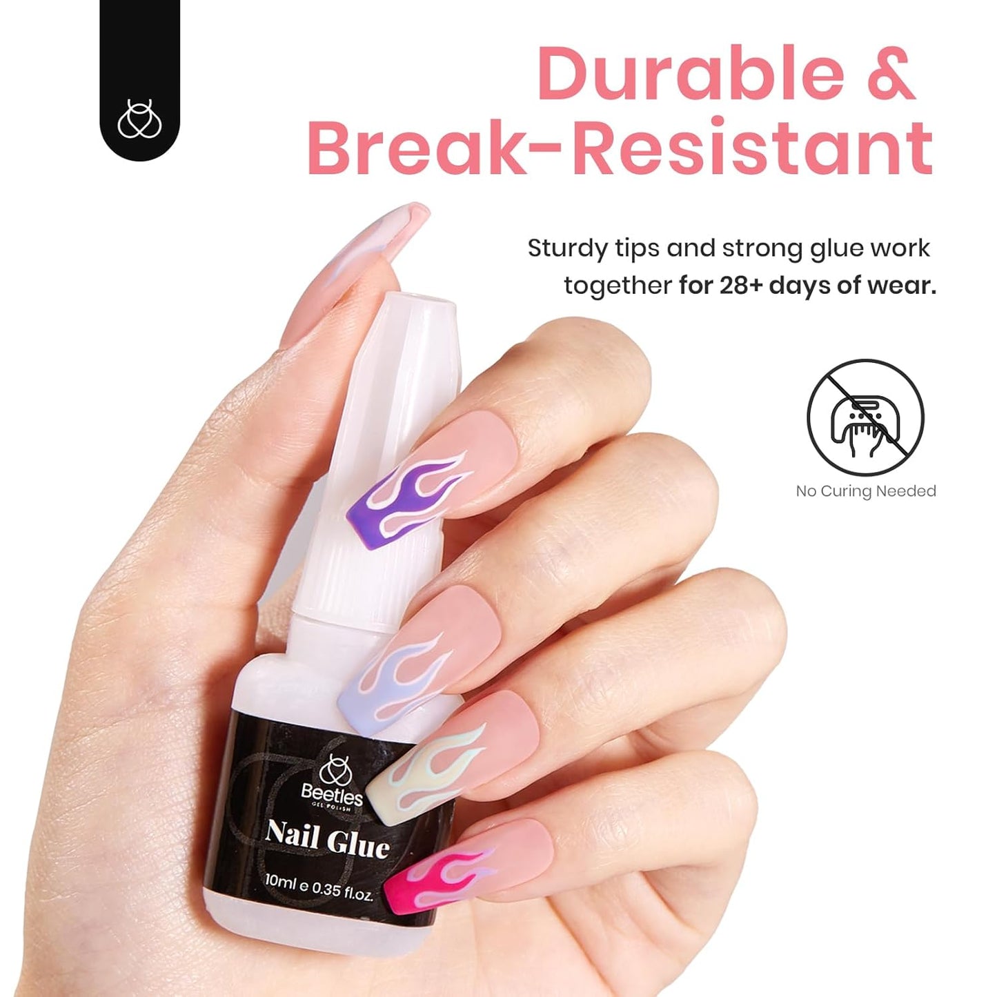 Beetles Gel Nail Tips Kit Etch-X, Square Medium, 288Pcs 12 Sizes, with 10mL Nail Glue, Pre-Etched Half Matte Half Cover Soft Acrylic False Nail Kit for Home DIY Salon Art Fall Press on Nail Extension-BrightBean Baby