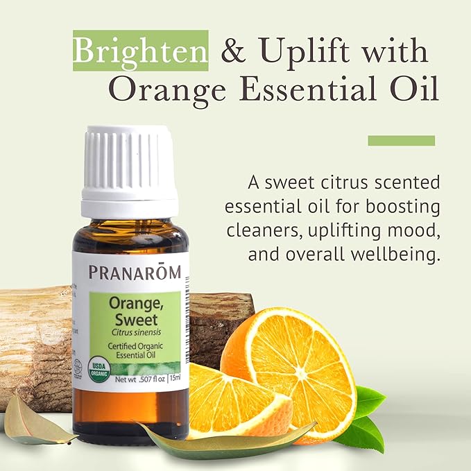 Pranarom USDA Certified Organic Sweet Orange Essential Oil (15ml), 100% Pure Undiluted Therapeutic Grade from Mexico for Aromatherapy, Diffuser, Citrus Scent, Soothing, DIY Cleaning-BrightBean Baby
