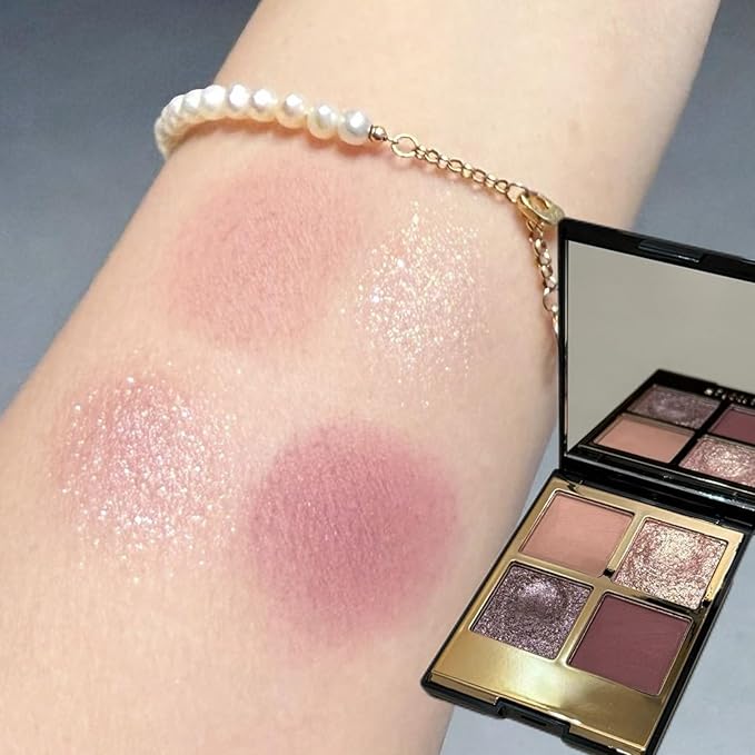 Erinde 4 Colors Eyeshadow Palette Eye Shadow Makeup, Matte Shimmer Metallic Purple Mauve Nude Neutral Eyeshadow, Long Wearing, Velvety Pigmented Blendable, Quad Eye Shadow Palette, 03-BrightBean Baby