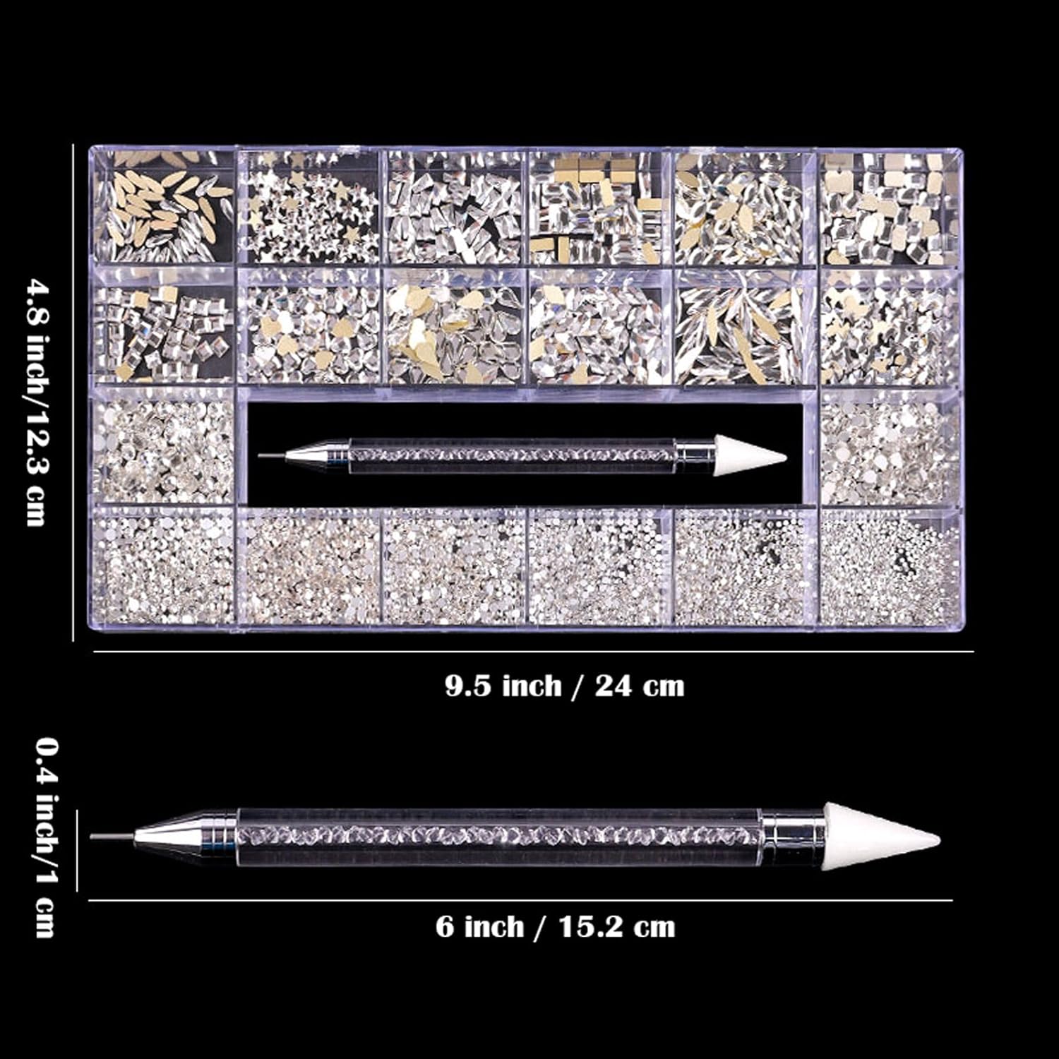 Nail Rhinestones Kit, Nail Art Decorations Flat AB Rhinestones Kit DIY Crafts Gemstones for Nail, Shoes, Clothes, Jewels (600 Clear Diamonds + 2500 Flat Rhinestone)-BrightBean Baby