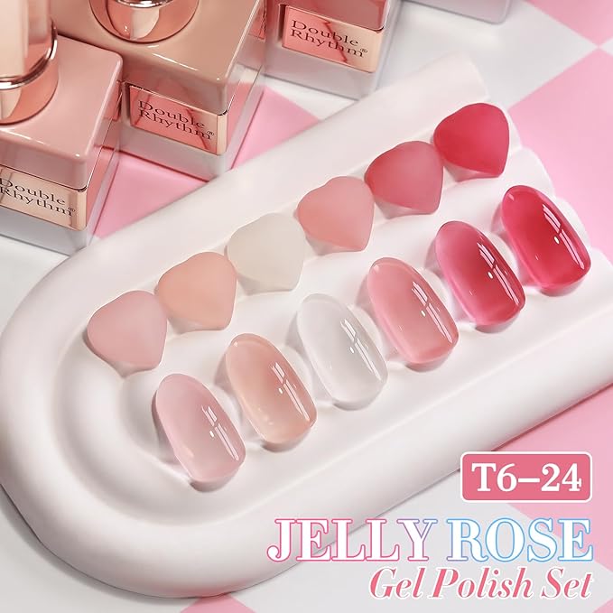 Double Rhythm 6 Pcs 15 ML Gel Polish Set Same Color Same Bottle Soak Off Gel Polish Kit Nail Art Manicure Salon DIY at Home for Women (Milky White Jelly Pink Nude Peach-T6-24)-BrightBean Baby