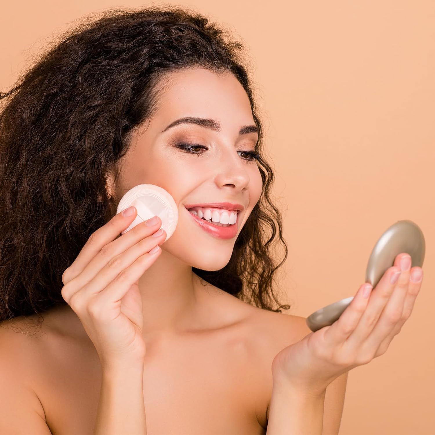 12 Pieces Powder Puffs Cotton Makeup Pads Soft Face Compact Puffs for Loose Setting Pressed Powder, 2.36 Inch (Beige)-BrightBean Baby