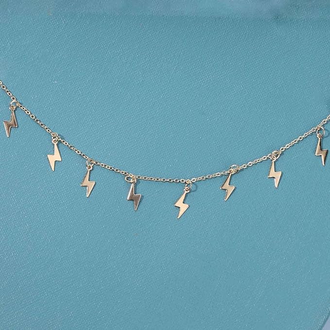 Boho Lighting Bolt Choker Necklace Gold Dangle Thunder Necklace Minimalist Collar Chain Necklace Weather Necklace Jewelry for Women and Girls-BrightBean Baby