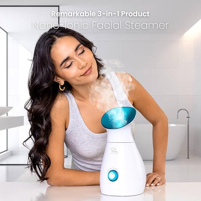 Pure Daily Care NanoSteamer Large 3-in-1 Nano Ionic Facial Steamer with Precise Temp Control - Humidifier - Unclogs Pores - Blackheads - Spa Quality - Bonus 5 Piece Stainless Steel Skin Kit (Teal)-BrightBean Baby