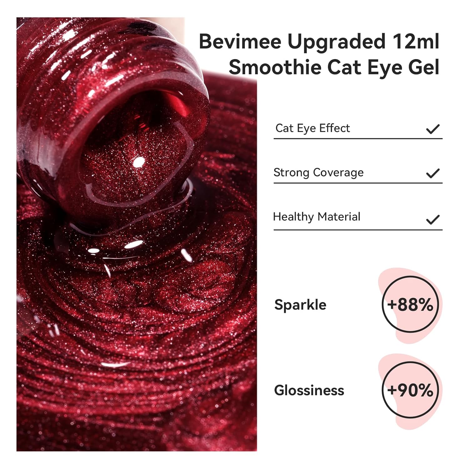 Cat Eye Gel Nail Polish, Burgundy Red Glitter Magnetic Gel Polish Moonlight, Cateye Gel Polish With Magnet Wine Red Holographic Shimmer UV Velvet Manicure Salon DIY Home, 12ML-BrightBean Baby