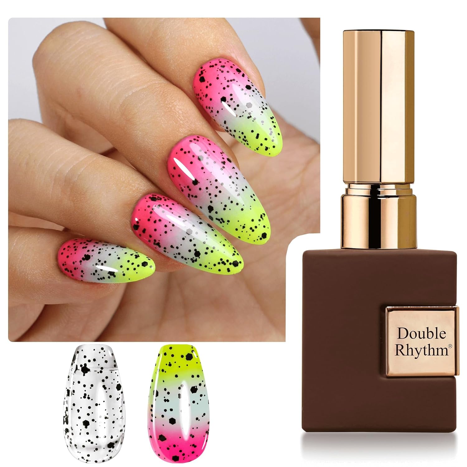 Double Rhythm 15ML No Wipe Gel Top Coat Base Coat Iridescent Glitter Shimmer 2 in 1 Nail Polish Soak Off Manicure DIY Home Salon (Eggshell Top Coat-2)-BrightBean Baby